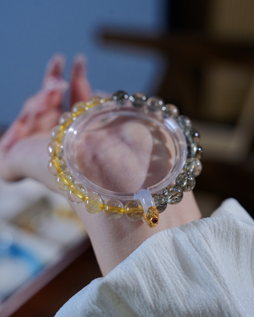 Treasure Abundance, Golden & Green Rutilated Quartz Bracelet For Abundance