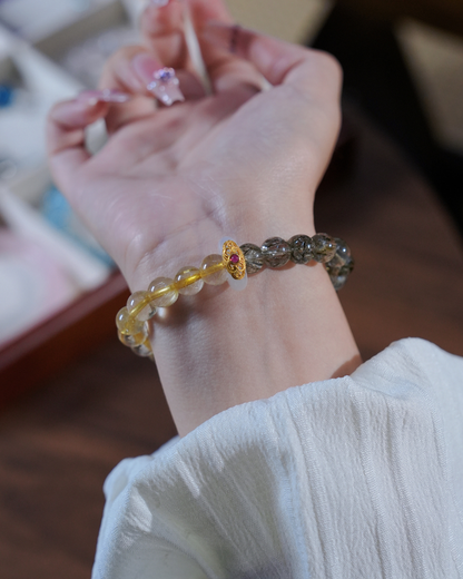 Treasure Abundance, Golden & Green Rutilated Quartz Bracelet For Abundance