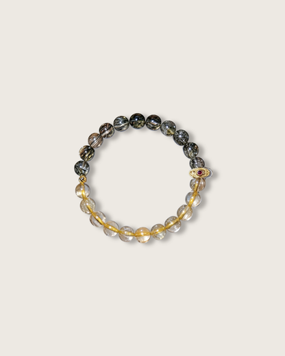 Treasure Abundance, Golden & Green Rutilated Quartz Bracelet For Abundance