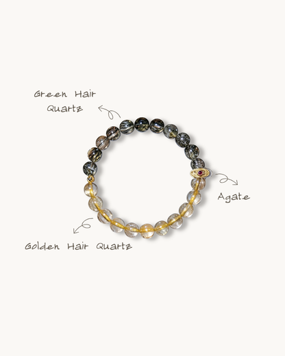 Treasure Abundance, Golden & Green Rutilated Quartz Bracelet For Abundance