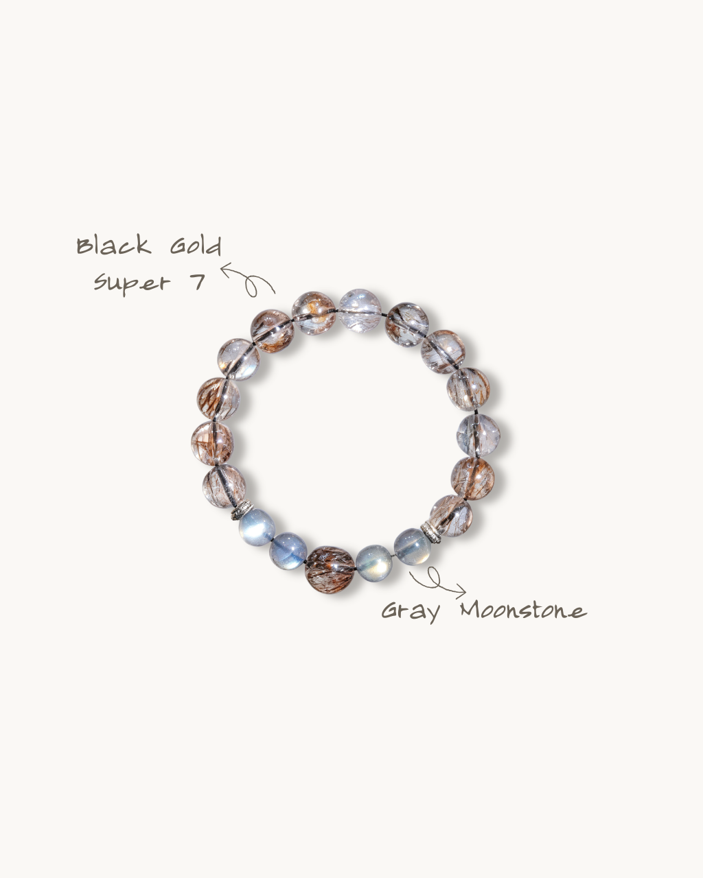 Ancient Dynasty Reverie, Black Gold Super Seven & Moonstone Bracelet
