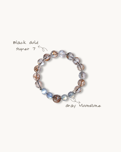 Ancient Dynasty Reverie, Black Gold Super Seven & Moonstone Bracelet