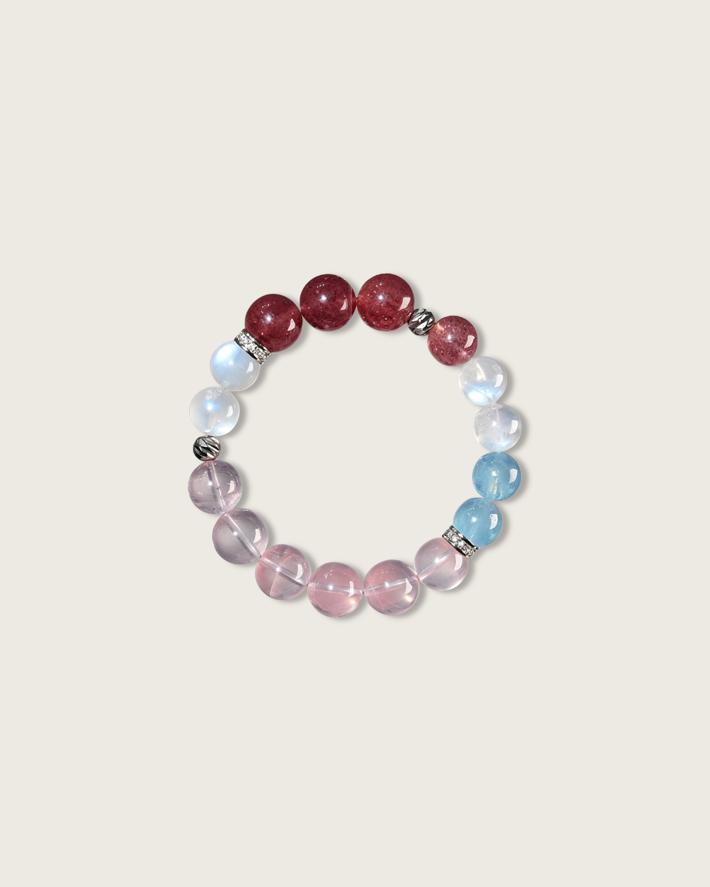 Peach Sea Salt, Strawberry Quartz & Aquamarine Bracelet for Love