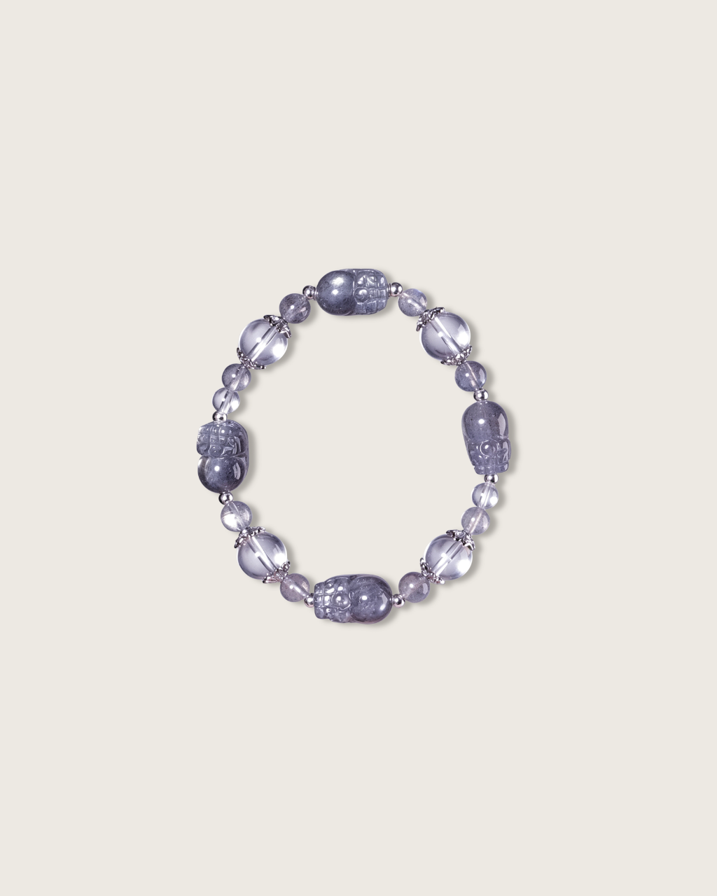 Four-Way Fortune, Moonstone Pixiu & Clear Quartz Bracelet, Attract Wealth