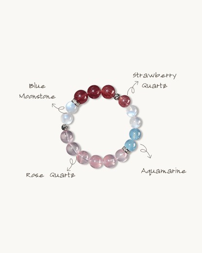 Peach Sea Salt, Strawberry Quartz & Aquamarine Bracelet for Love