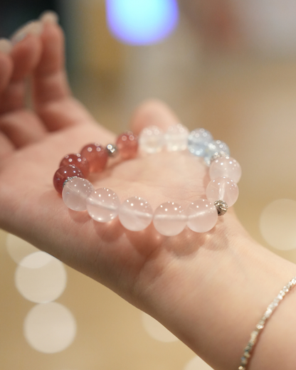 Peach Sea Salt, Strawberry Quartz & Aquamarine Bracelet for Love