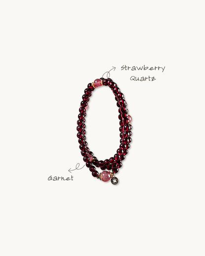 Blooming Treasure, Garnet & Strawberry Quartz Multi-Wrap Bracelet