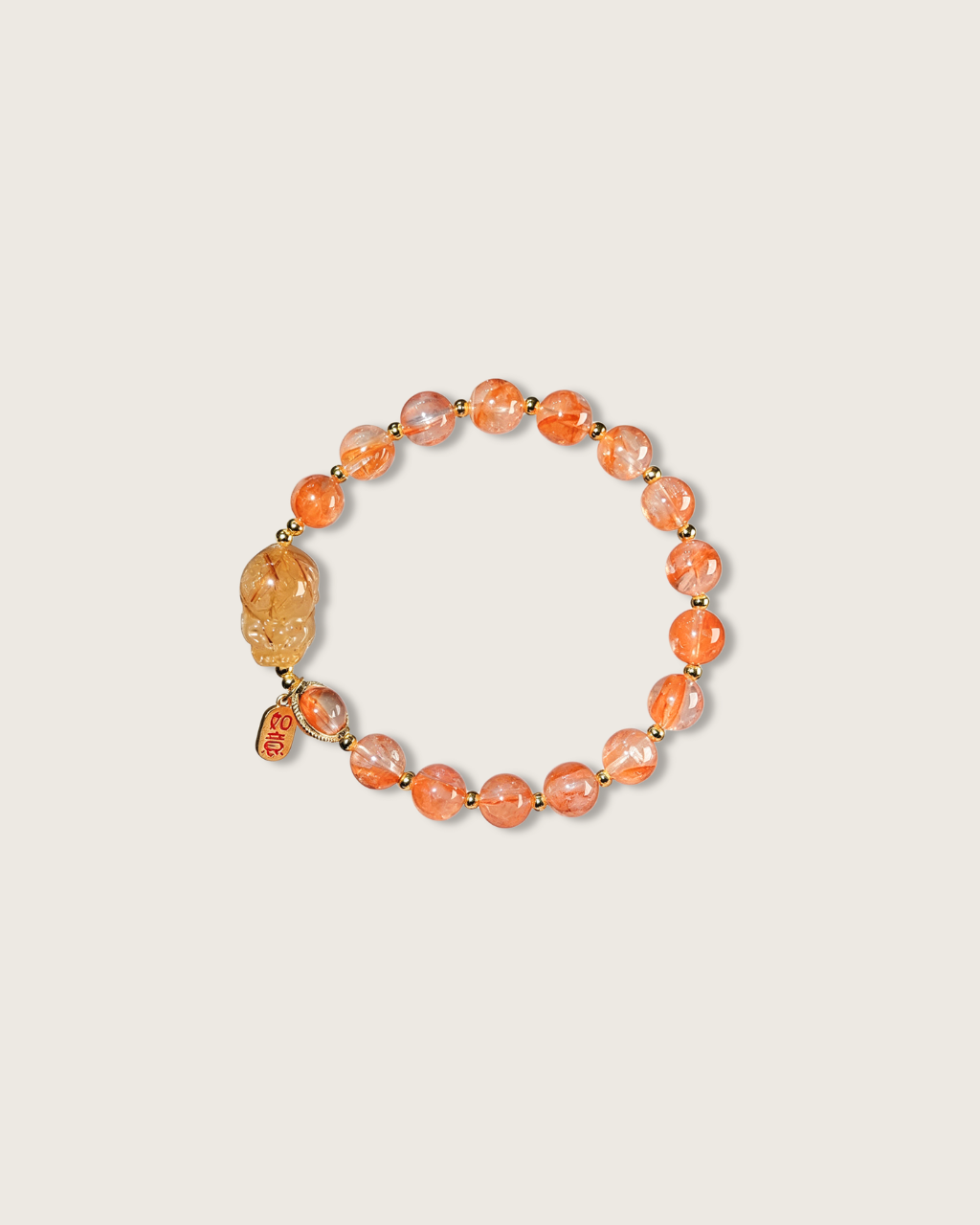 Maple Syrup Agate, Red Inclusion Quartz & Pixiu Bracelet for Wealth & Luck