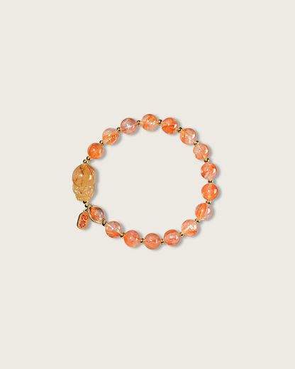 Maple Syrup Agate, Red Inclusion Quartz & Pixiu Bracelet for Wealth & Luck